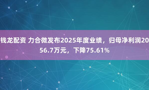 钱龙配资 力合微发布2025年度业绩，归母净利润2056.7万元，下降75.61%